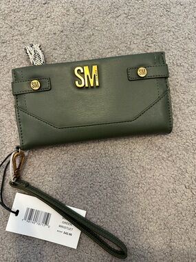 Steve Madden Olive Green Wristlet with Gold SM Logo